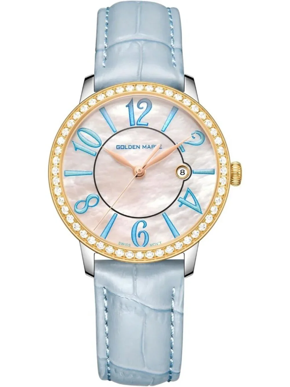 Women's Blue Dainty Watch Mother of Pearl Dial Leather Strap Quartz Wrist Watch